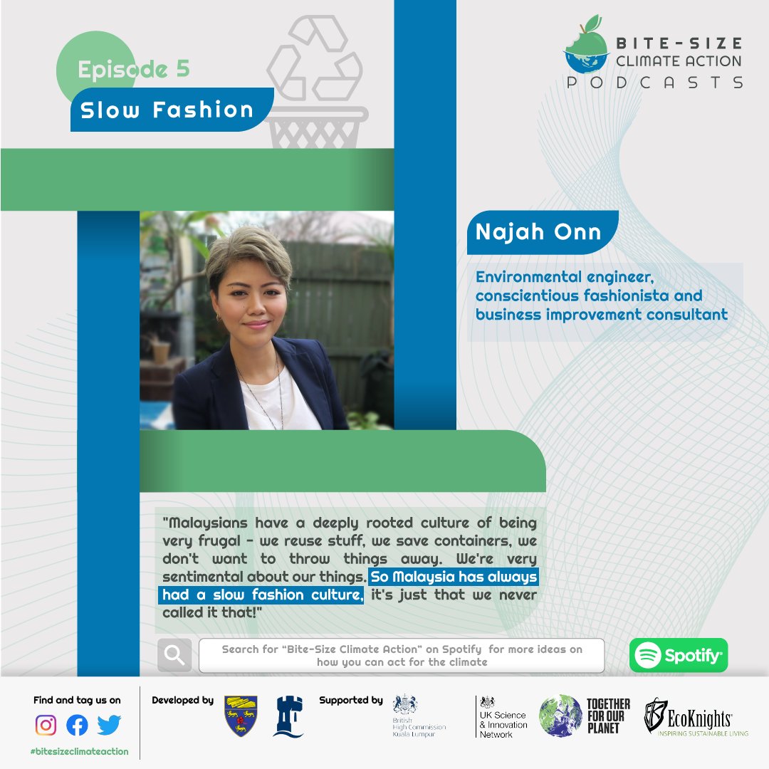 Slow fashion has never gone out of style! In this Spotify episode, we wearn how to stay sustainably stylish from the Conscientious Fashionista herself, NAJAH ONN.

Developed by <a href="/studyunimalaya/">studyunimalaya</a>  &amp; <a href="/UoNMalaysia/">University of Nottingham Malaysia</a> 
Supported by <a href="/UKinMalaysia/">UK in Malaysia🇬🇧</a> 
&amp; <a href="/EcoKnights/">EcoKnights</a>
