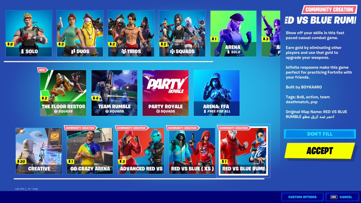 Red vs Blue Rumble is now an LTM!!!!! I'm the first Croatian to achieve this! 🥳🥳 #Fortnite #FortniteCreative