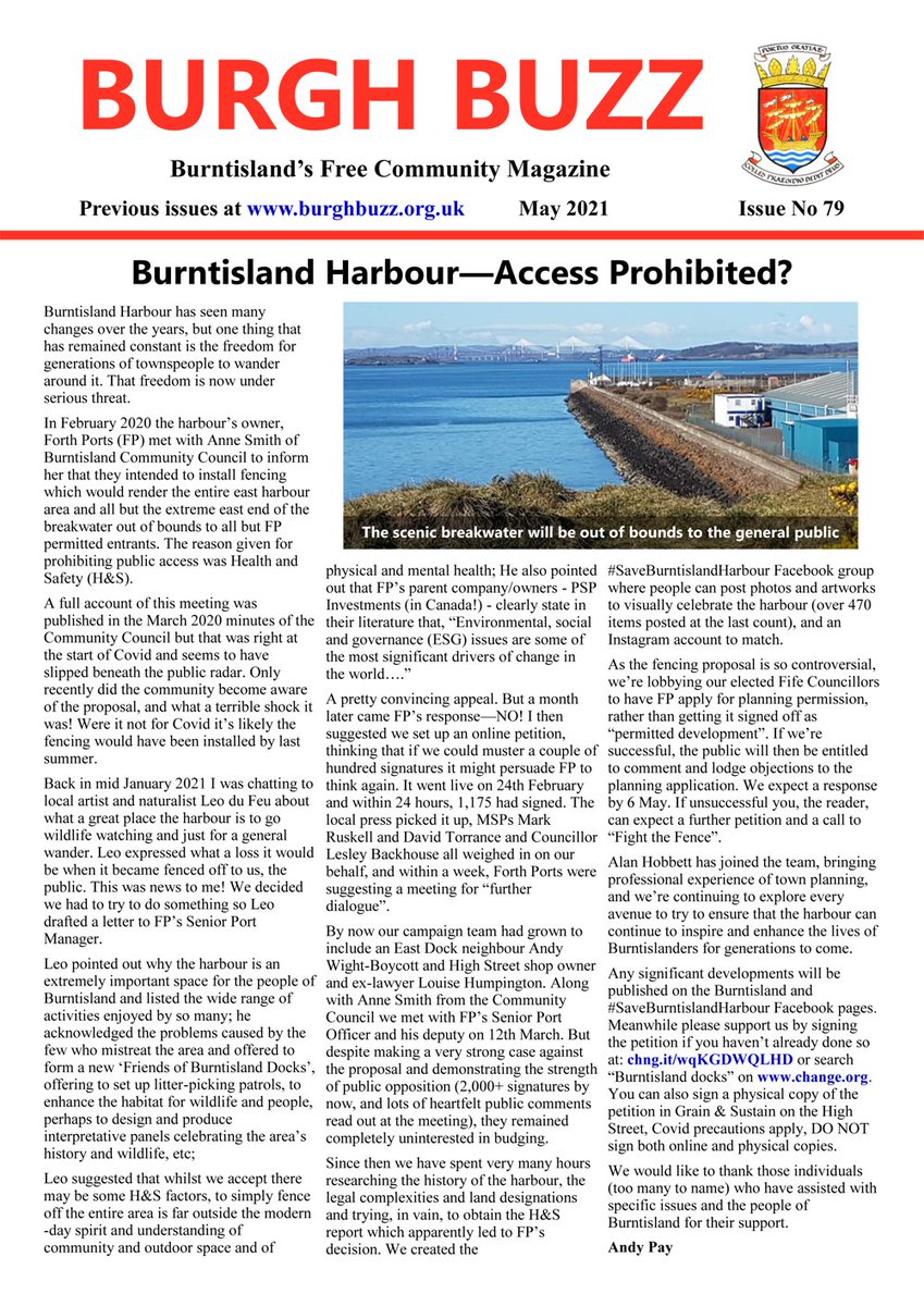 The latest issue of the Burgh Buzz, Burntisland's free quarterly magazine, is now available to read online:
burghbuzz.org.uk/issues/21-02.p…