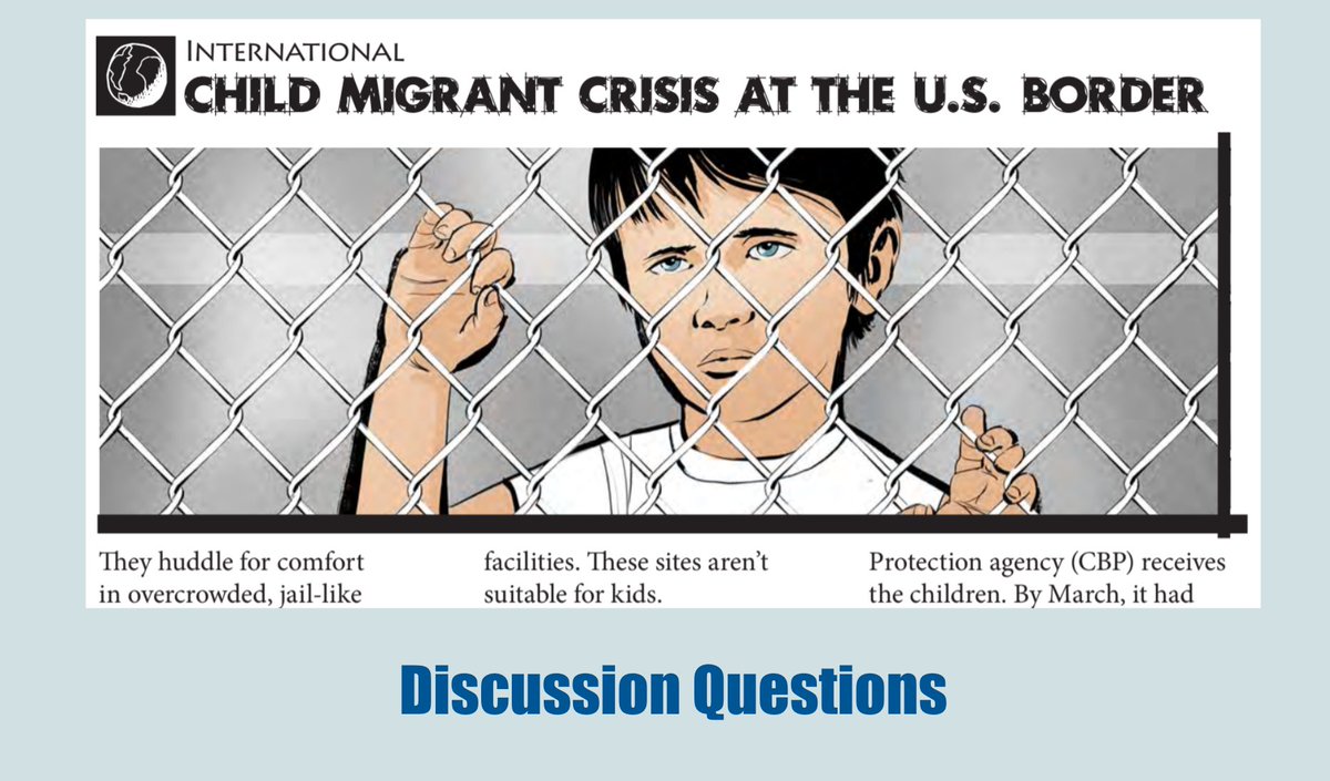 TrishDuivesteyn's tweet image. Using @LesPlan Child Migrant Crisis at the US Border #WhatInTheWorld article to tie in our Gr. 6 Social Studies unit. Today we will explore Editorial Cartoons. Mini lessons so far have included Infographics and discussion questions. #GreatResource