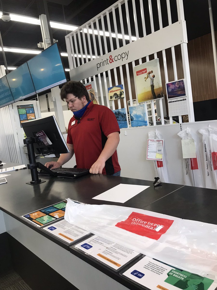 JessPaige's tweet photo. @officedepot Two employees not wearing masks AND incredibly old and racist signs. Disgusting. https://t.co/jkyGu1zZiA