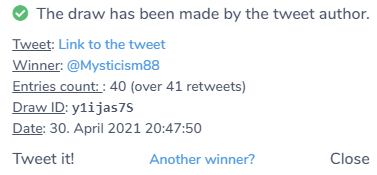 <a href="/HabboMaik/">Maik 🧸</a> <a href="/jojo5gt/">Jojo</a> <a href="/minimario350/">minimario350</a> @LhieHabbo 📢 The winner of our Tweetdraw (draw-ID: y1ijas7S) is: <a href="/Mysticism88/">E B</a> 

Well done <a href="/Mysticism88/">E B</a> DM us (<a href="/HHSnowStorm/">Habbo SnowStorm ❄️</a>) with your habbo username AND discord name! You have 72 hours to DM us! 🎉🎉🎉🎉