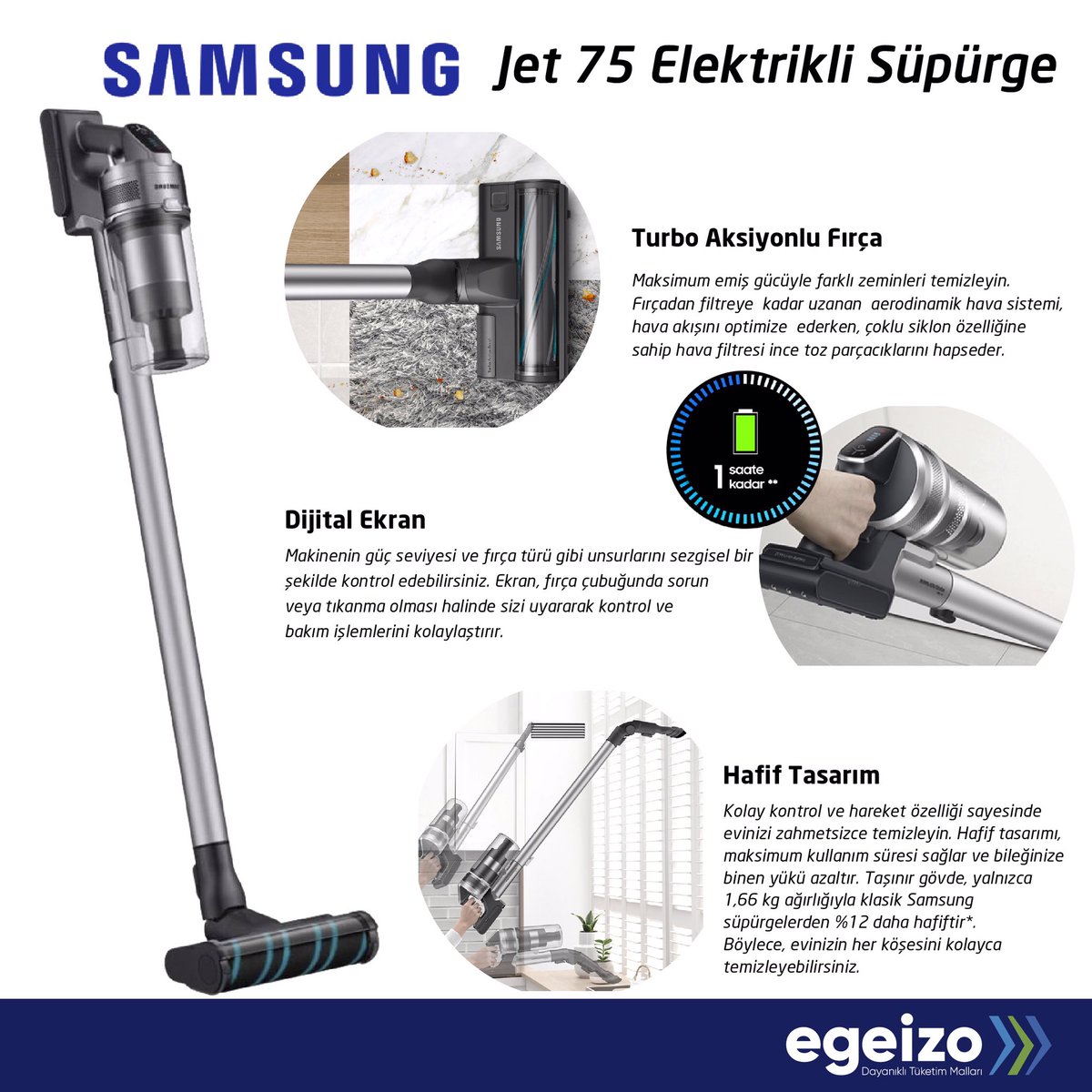 Samsung Jet 75 dikey süpürge daha gelişmiş temizlik performansı sağlar.
#samsung #vs7500 #dikeysüpürge  #süpürge #izmir #egeizo