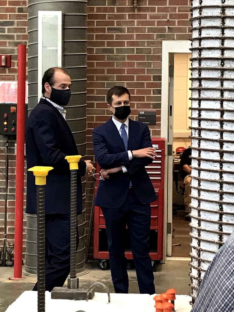 We had a great visit today with Transportation Secretary  @PeteButtigieg,  @SecondGentleman,  @DeborahRossNC, and David Price who visited  @NCStateCCEE. We shared with them our seismic research for  @AlaskaDOTPF,and  @CaltransHQ, as well as work on UHPC.