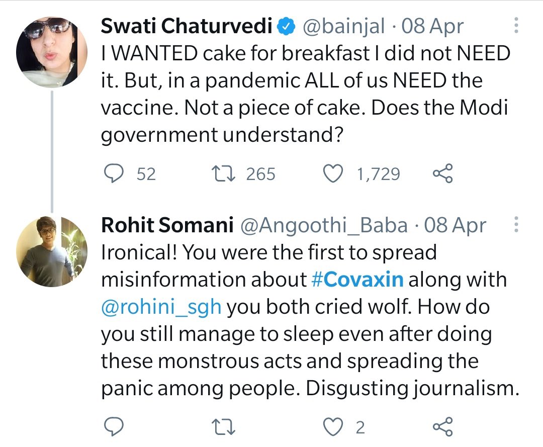 [11/n] Swati Chaturvedi (Alleged Journalist) “I have zero faith in Bharat Biotech”“I will not be getting the covaxin vaccine” #VaccineNaysayers