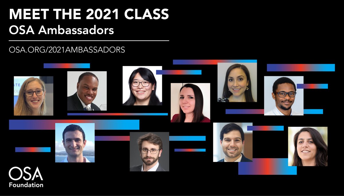 OpticaWorldwide's tweet image. We are pleased to announce the 2021 #OSAAmbassadors! This year&apos;s class will provide mentorship, training &amp;amp; inspiration to our global network of student members and chapters via webinars &amp;amp; podcasts. Learn more - ow.ly/Czp150EC5Gi #OSAFoundation