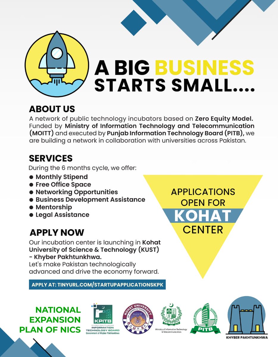 kpciugov's tweet image. With the efforts of MPA Zia Ullah Khan Bangash, a National Incubation Center has been set up at Kohat University of Science and Technology in collaboration with KPITB and Punjab IT Board.

#kpciu #DigitalKP #kust #kohat #kpitb #pitb #nic