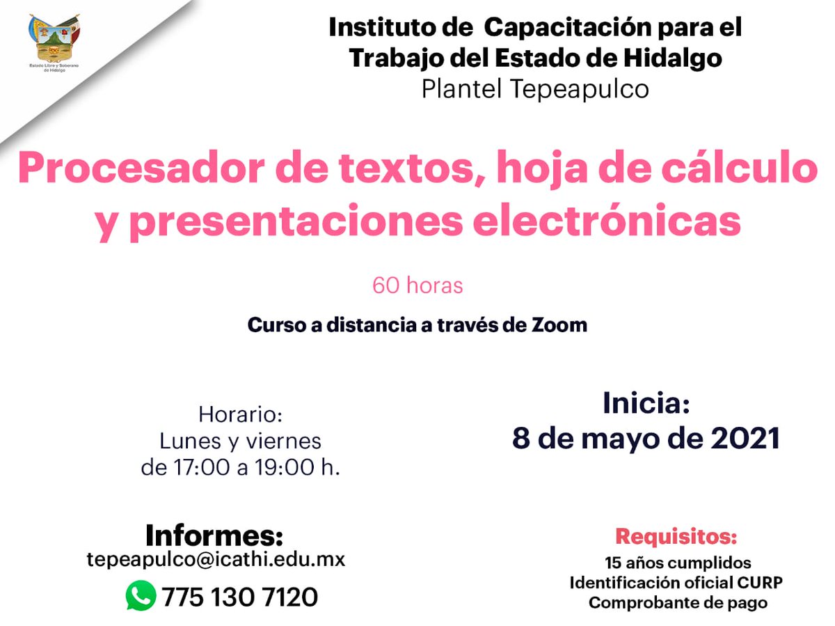 icathi's tweet photo. Inscríbete en el #CursoADistancia de #ProcesadorDeTextos #HojaDeCálculo y #PresentacionesElectrónicas. Puedes pedir información o inscribirte llamando al número o escribiendo al correo electrónico que aparecen aquí 👇 Te compartimos los requisitos:✍️ https://t.co/HlA3Y6uENo