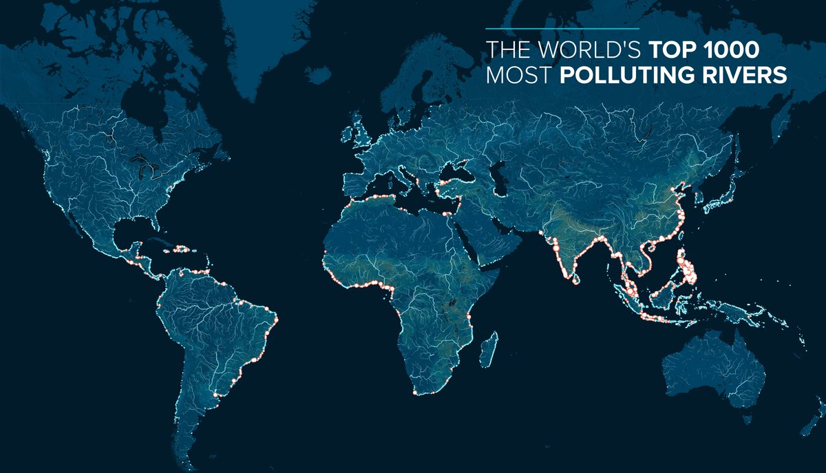 Instead of the great rivers of the world, we see most plastic pollution being emitted by relatively small rivers that flow through coastal cities in middle-income countries. [9/15]