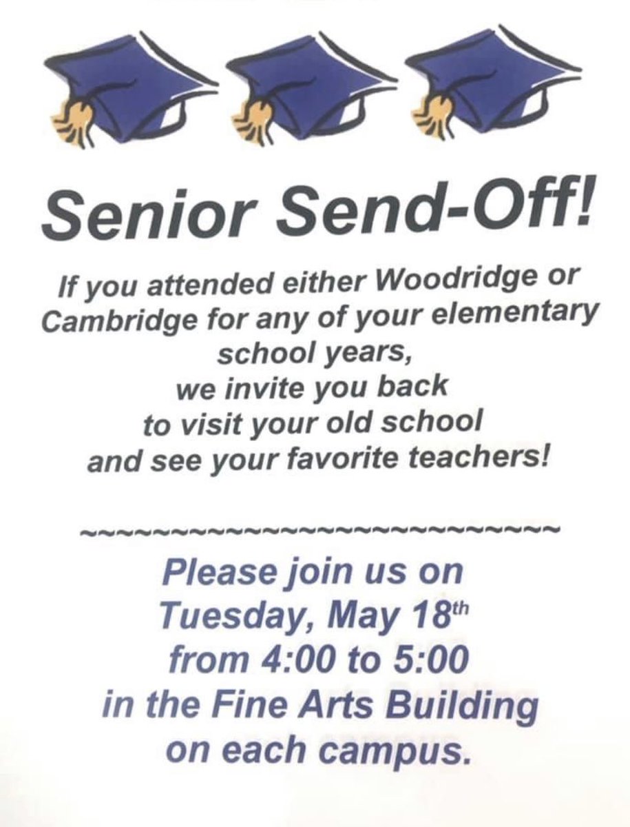 Come send your best wishes to our graduating seniors!!! 👩‍🎓 👨🏽‍🎓 📚 💙💛@AHISD @Cambridge_AH #seniorsendoff