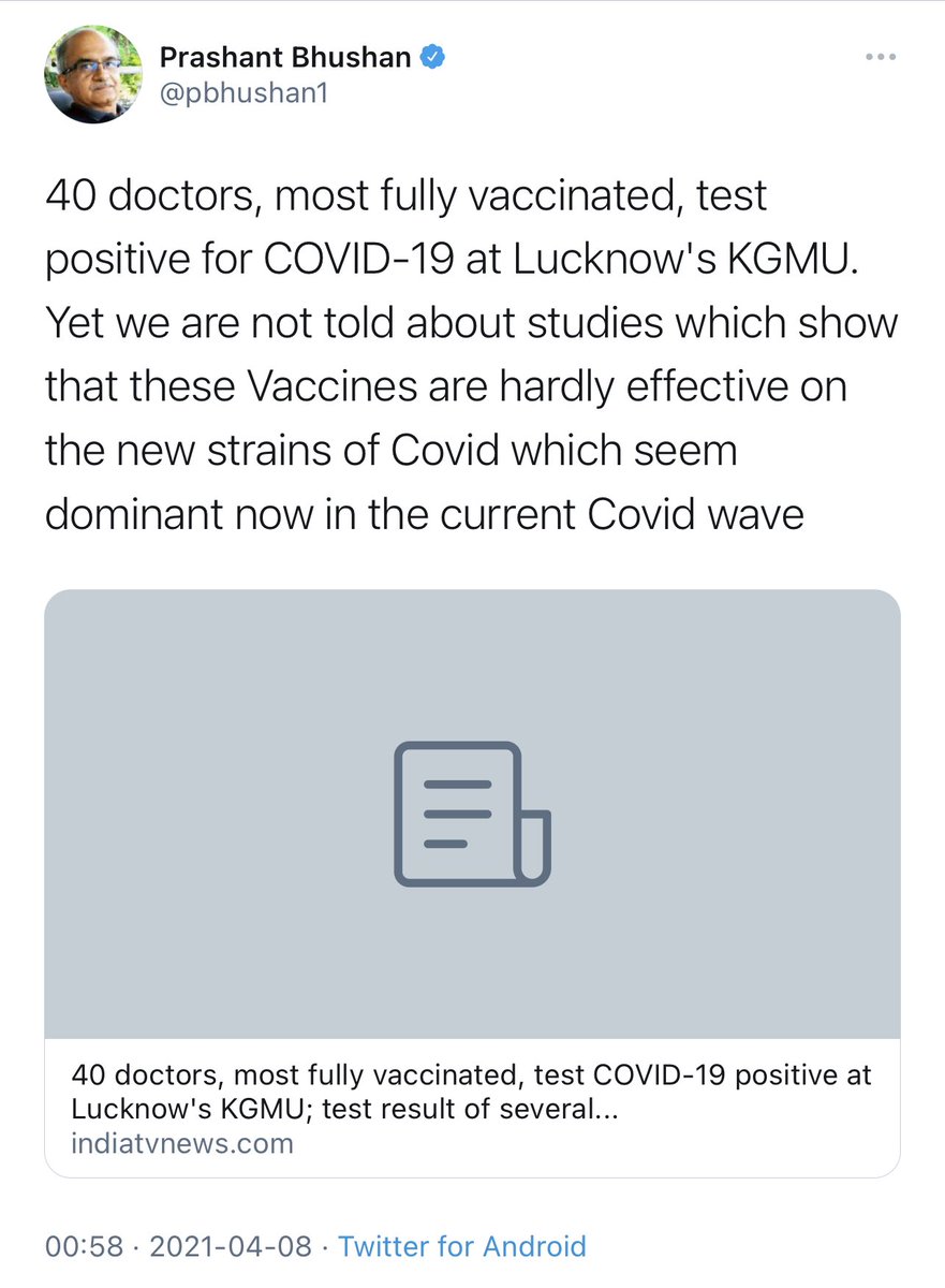 [13/n] Prashant Bhushan (Alleged Lawyer)“our money to be spent on Pvt Vaccine Companies for untested Vaccines at a time when Covid is naturally dying down in India!” (Feb 01, 2021)  #VaccineNaysayers