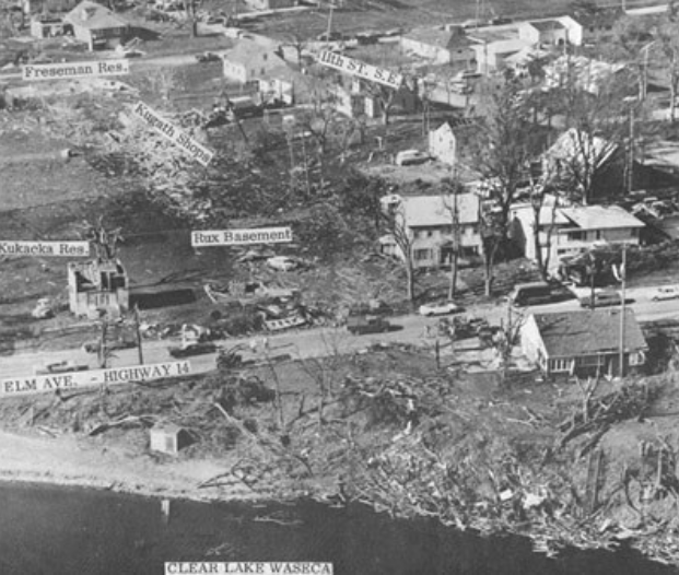 The first F4 tore through the town of Waseca MN, destroying 16 homes and leveling 6 of these homes. Sadly 6 people were killed by this tornado. (3/6)