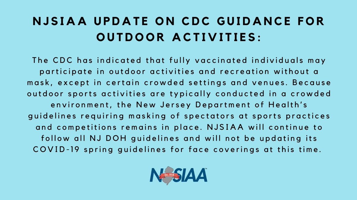 NJSIAA Update on CDC Guidance for Outdoor Activities – 4/30/2021