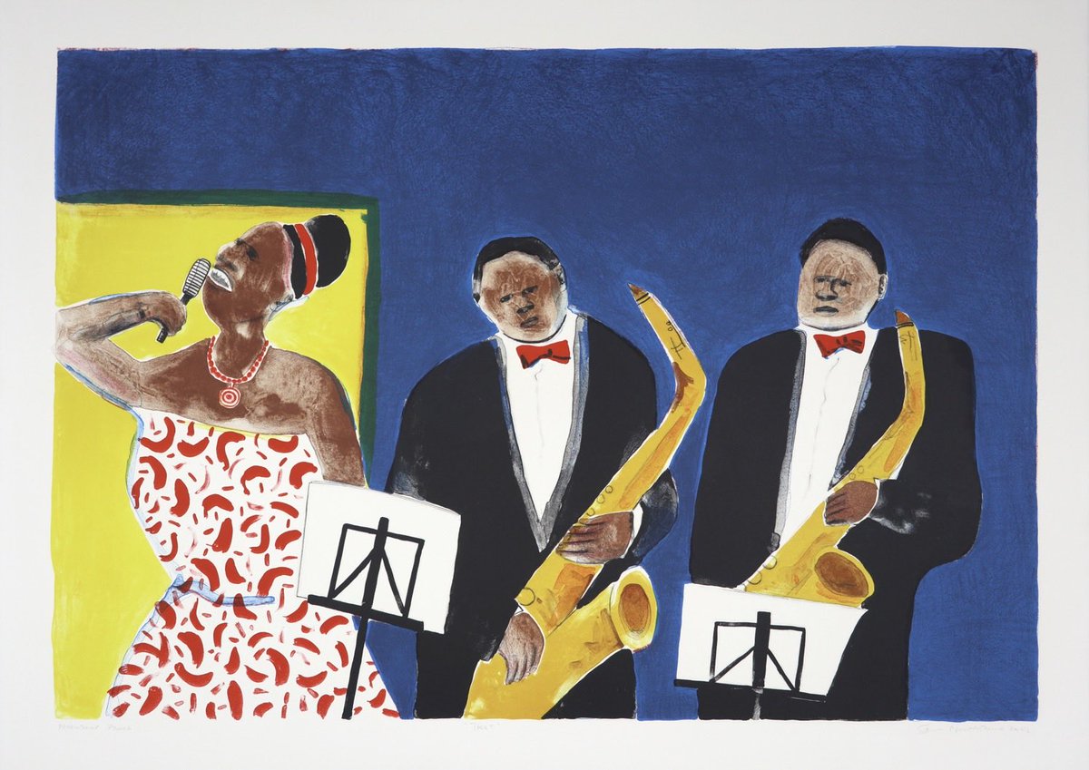 idauwe's tweet photo. On the #InternationalJazzDay, I would like to put 3 Jazz Lithograhs of the South African artist #SamNhelengethwa in the art collection of @belgianartdiplomacy in Pretoria #inTheSpotlight https://t.co/wnOh8bUmho