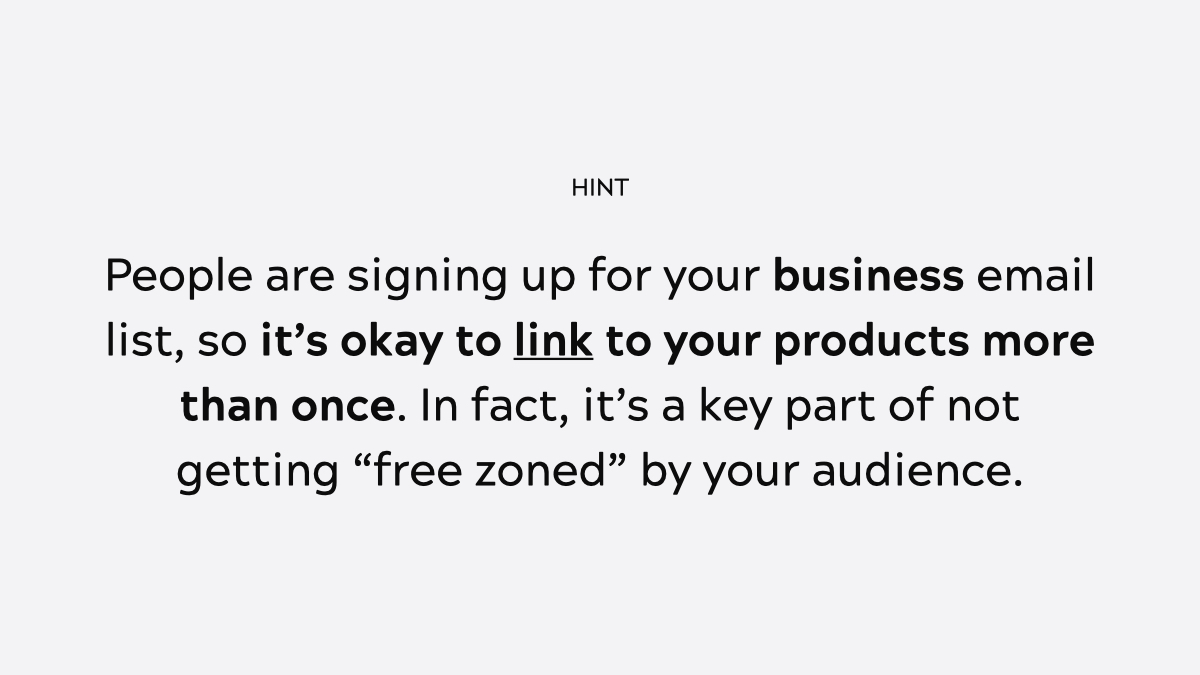 Email #5 in our sales sequence is another in-depth lesson. We go through half the steps of publishing an eBook from scratch (the topic of our lead magnet) and link to a PDF version of the content.And, surprise, surprise: we also link to the paid product.