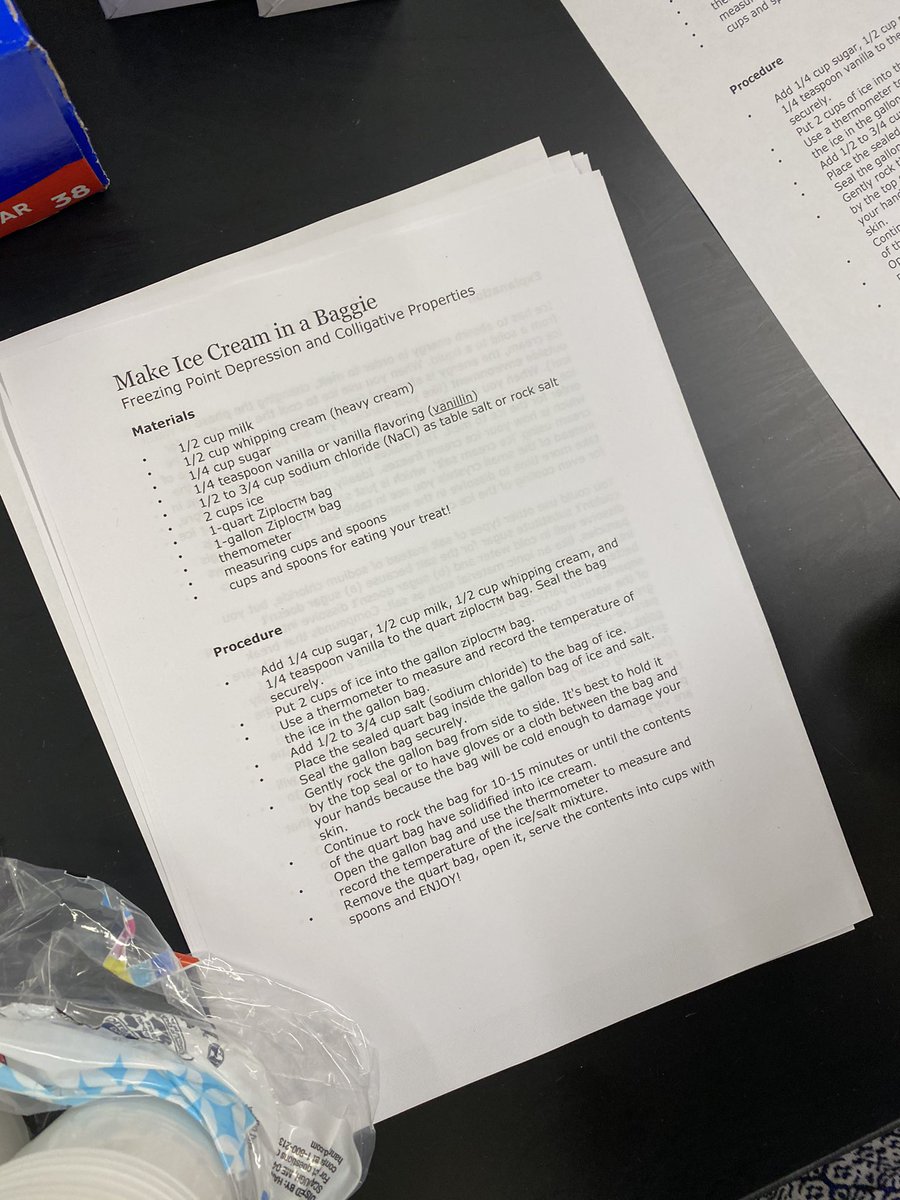 MrsTLLarkin's tweet photo. .#funfridays are now in effect π #colligativeproperties #freezingpoubtdepression and ice cream ~ how much more fun can chem class be ππ #spartanpride #37schooldaysleft https://t.co/rbzlwO8uUh