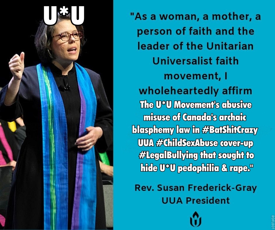RobinEdgar's tweet photo. @pastorbobcotton @mrbigdesk @Peter_Fox59 @UUA @JimKey @UUHistorySoc @UUClassStories @UUFaithActionNJ @UUSantaMonica @UUYACJ @StikemanElliott @LegalTakes @FPNUU @UUJusticePA @PhoenixUU In #UnitarianUniversalism it's not just #CorruptMen in places of #authority who #ObstructJustice for #ClergyMisconduct victims & try to #CoverUp & deny #UUA #ClergySexAbuse which includes pedophilia & rape. #CorruptWomen @UUA #leaders & female #UUAclergy etc. are involved. #UUAGA https://t.co/gPUe9LIQua