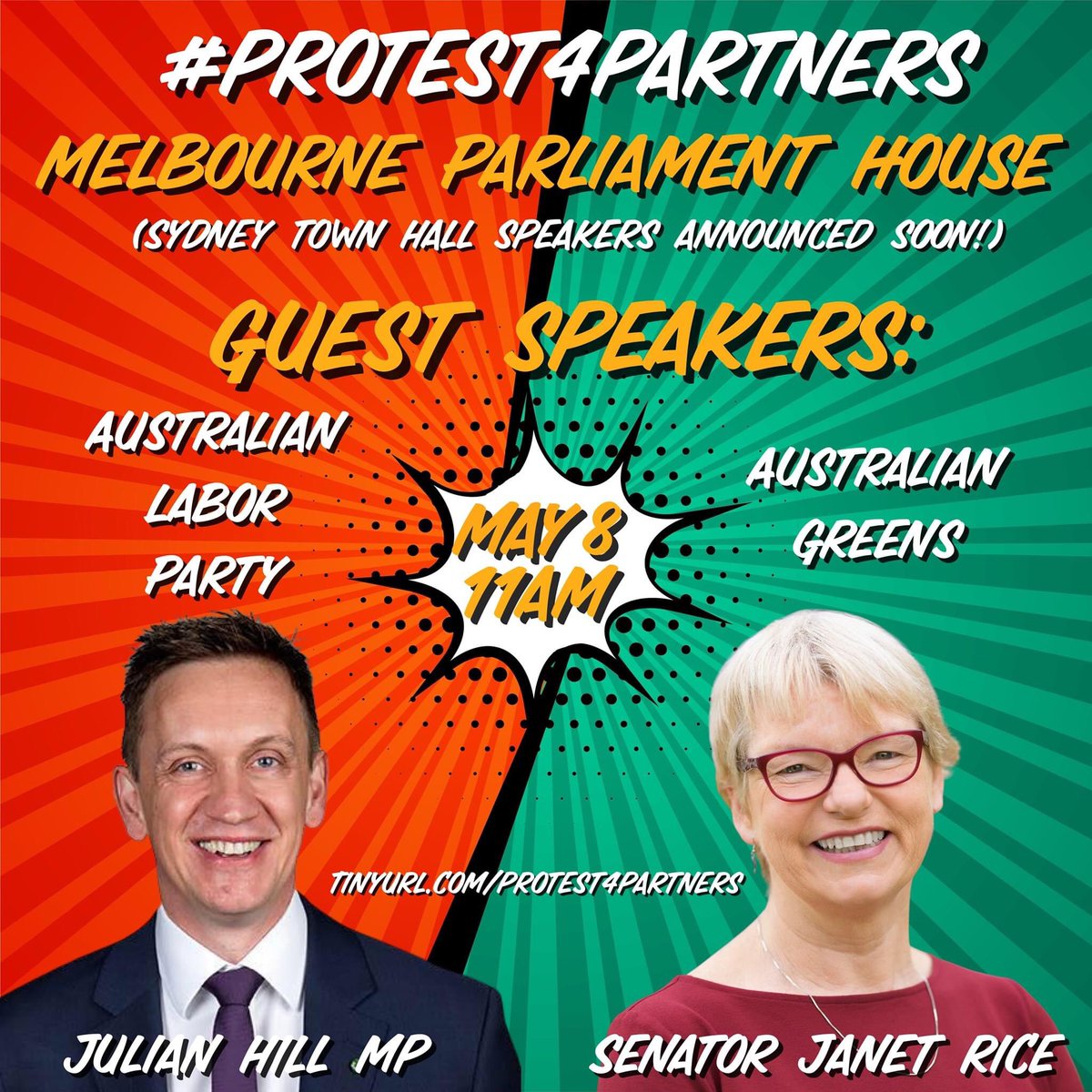 GrantVisas's tweet photo. #PROTEST4PARTNERS UPDATE!

Representing Aus @Greens &amp; Senate Inquiry into family/partner reunions…
Senator @janet_rice will be speaking alongside Labor’s @JulianHillMP in support of #protest4partners

Melbourne Parliament House
May 8 @ 11am!

Event link: https://t.co/DVjVxkDByk https://t.co/0sZjSCCu62