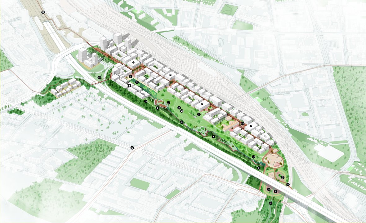 greenbridge a 40 ha redev that, in the end, will have ~1000 homes, 1/4 affordableit's almost all *townhomes*imagine if it had been 5000 homes, w/ 6-8x as many social homes. more open space. jobs. adequate transit. and a car-free center, like this  https://www.karresenbrands.com/project/am-alten-gueterbahnhof