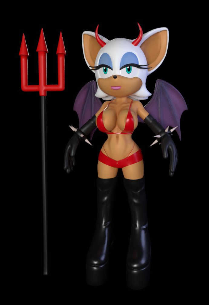 So we at 3k, oh wow! To mark the occasion, I'm preparing an absolutely bodacious update for my long running passion project, Rouge the Bat.Originally modeled by  @ChromaKoros, she's always a joy to work on.#1 - New Looks: devil girl and Olympics climbing gear #Sonic  #Blender3d