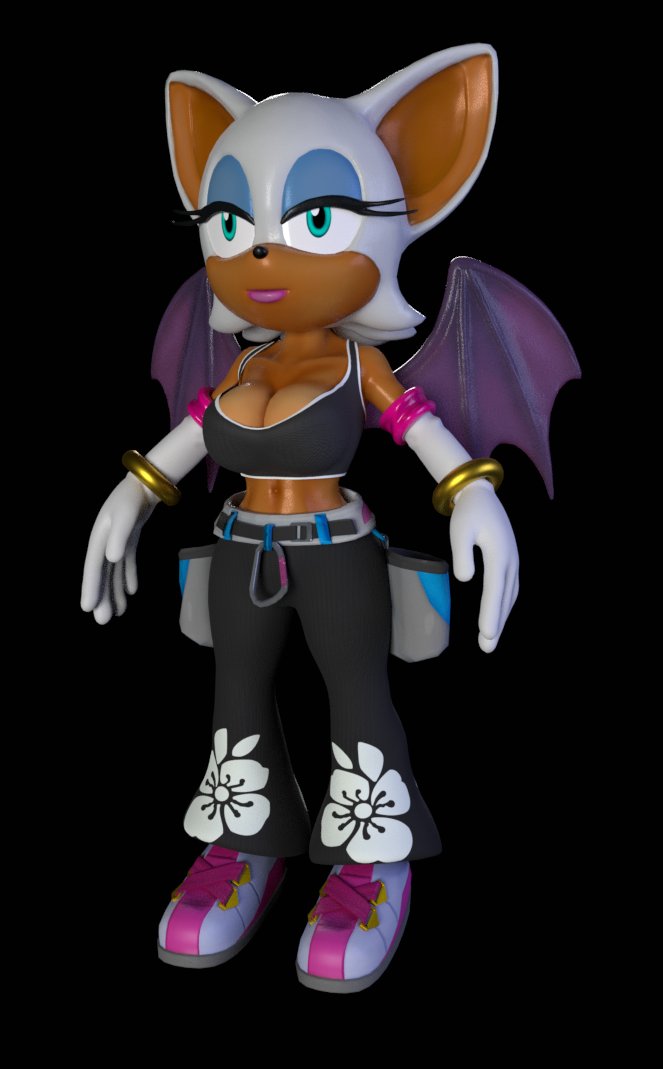 So we at 3k, oh wow! To mark the occasion, I'm preparing an absolutely bodacious update for my long running passion project, Rouge the Bat.Originally modeled by  @ChromaKoros, she's always a joy to work on.#1 - New Looks: devil girl and Olympics climbing gear #Sonic  #Blender3d