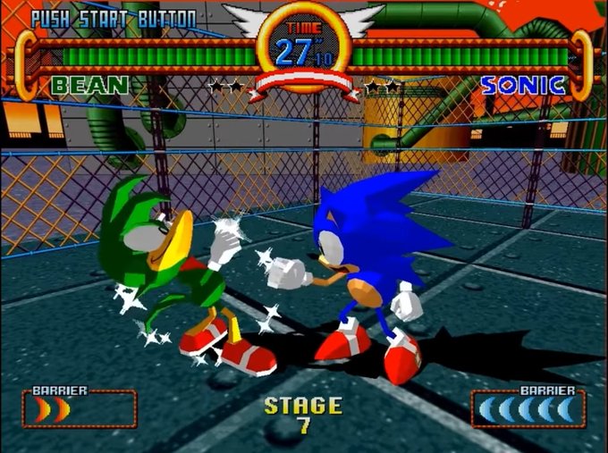 In Sonic the Fighters, Bean the Dynamite is the only cpu character who can activate hyper mode. It's likely this played a part in determining his eccentric nature in the Archie Comics. 