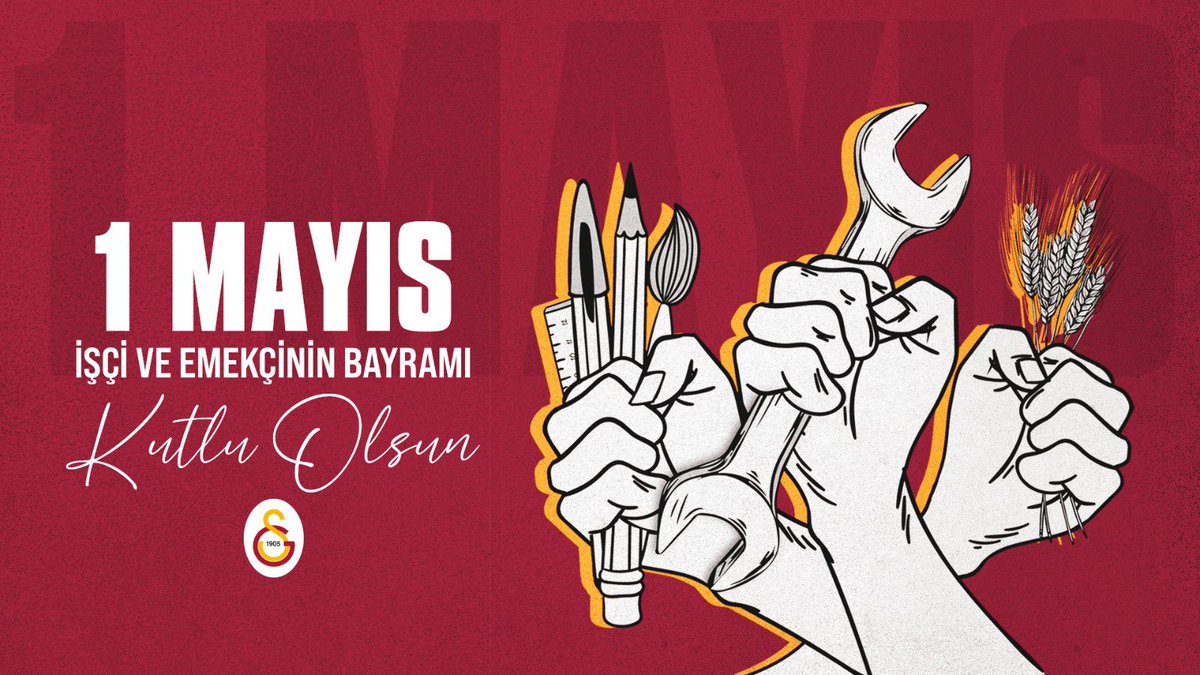 GalatasaraySK's tweet photo. Emeğin, dayanışmanın ve yardımlaşmanın günü olan 1 Mayıs Emek ve Dayanışma Günü'nü kutlar, alın teriyle hayatını kazanan tüm yurttaşlarımıza sağlık, mutluluk ve başarı dolu bir gelecek dileriz. https://t.co/pKEbjsFl4G