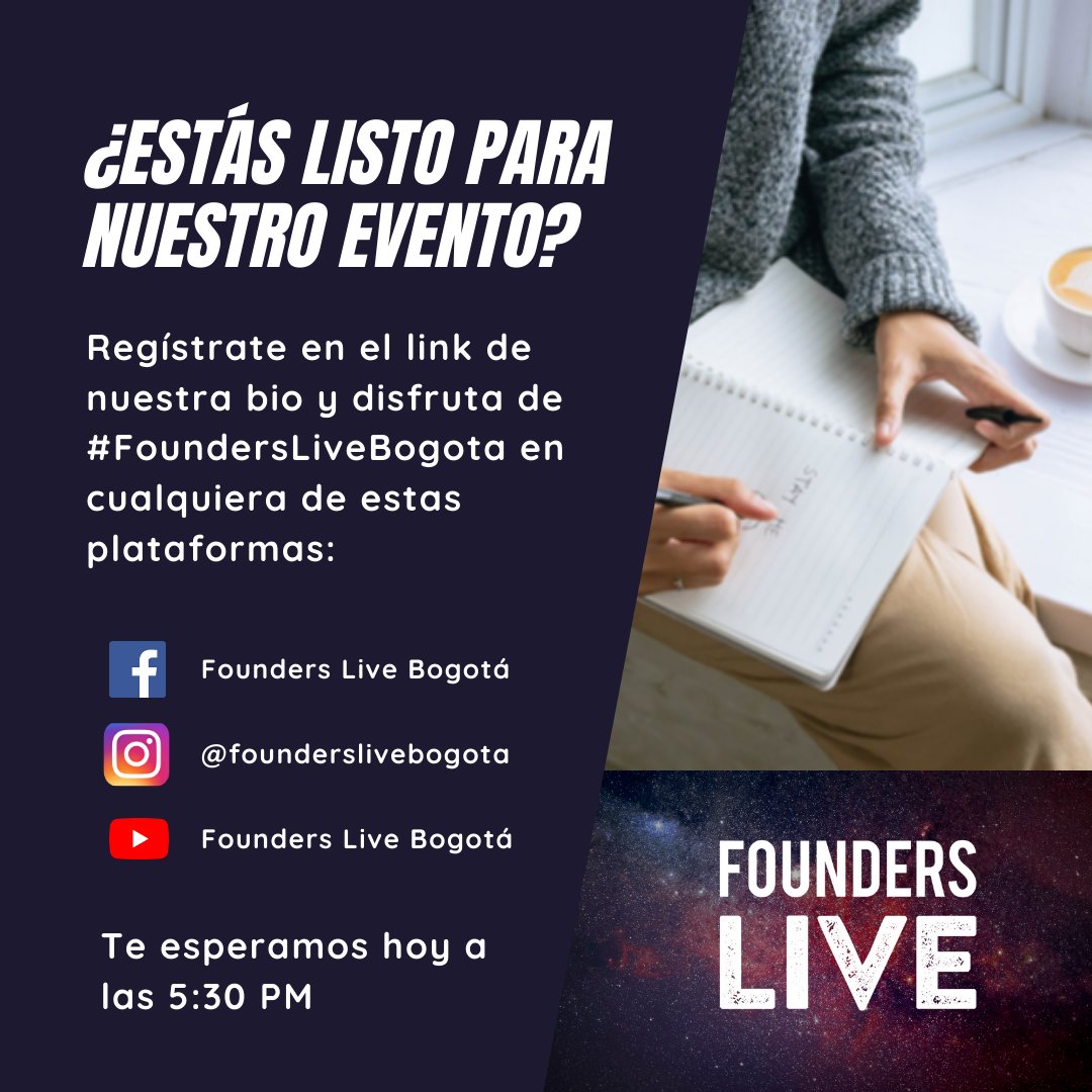 founderslivebog's tweet photo. Estamos muy emocionados por el primer #FoundersLiveBogota de este año 🙌🏼 aún pueden inscribirse para ver el evento en el link de nuestra biografía. Estaremos transmitiendo por Facebook, Instagram y YouTube 🤓 ¡Allá nos vemos! 
#emprendimiento #founderslivebogota #eventos https://t.co/ILwMKT3Gpw