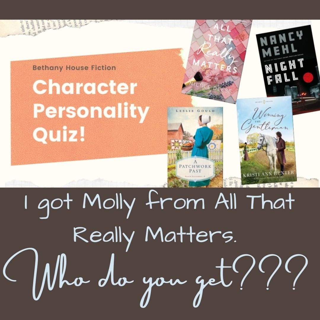 Have you seen this fun quiz from Bethany House?
I am not Sophia, but then I could have told you that. Apparently I'm more like Molly from Nicole Deese's new book. 
.
Take the quiz (uquiz.com/quiz/5AIHDV?p=…) and tell me who you get!