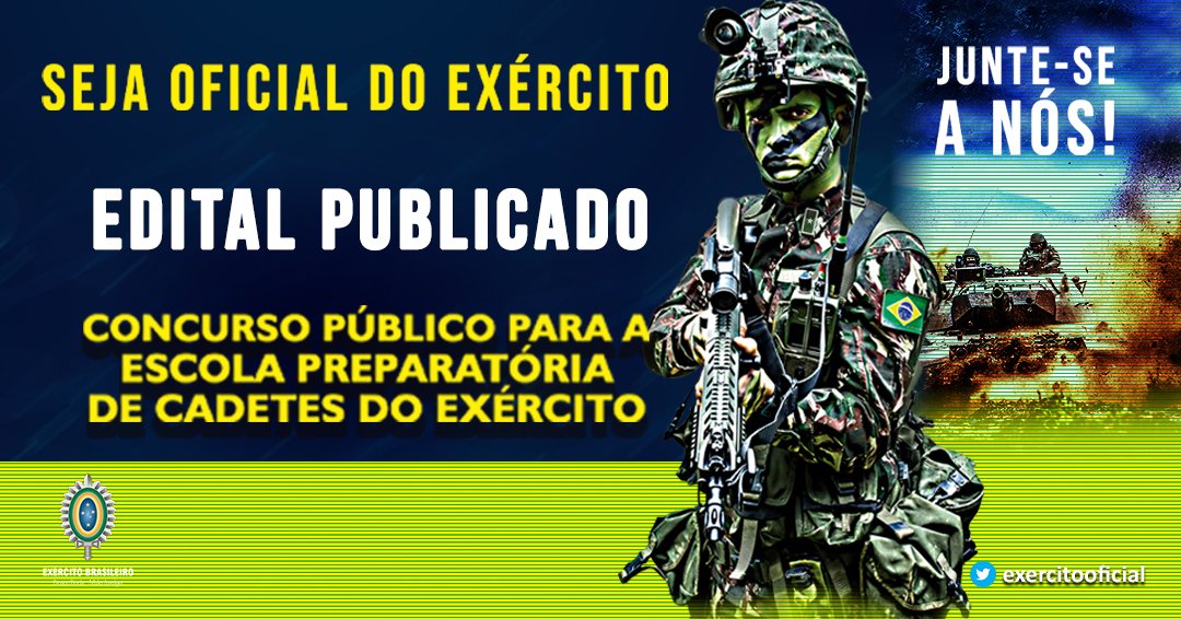 Exército Brasileiro 🇧🇷 on X: Se você quer ser oficial do Exército  Brasileiro, o começo é ler o edital para o concurso de admissão à Escola  Preparatória de Cadetes do Exército 2021