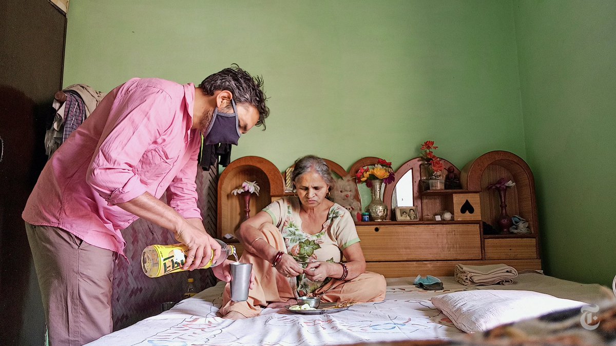 April 25, 10 p.m.Ajay gives up on his search for oxygen and cares for his mother at home. He develops a routine. Steam, three times a day, to clear her airways. Lemon water and coconut water for hydration. Fresh fruits and vegetables every day.  https://nyti.ms/33h7p5j 