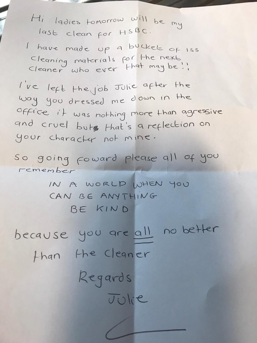 And this is why I love my mum. She’s been cleaning banks for 35 years and today walked out with this lovely note left for that awful manager. Happy retirement Mum - always have the last laugh eh! 💚☺️ #Tada