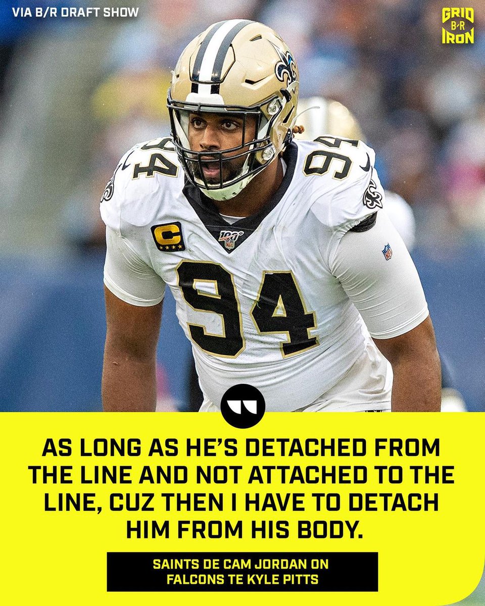 BleacherReport's tweet image. .@camjordan94 went from @brgridiron draft analyst to division rival REAL quick when the Falcons took TE Kyle Pitts 😳