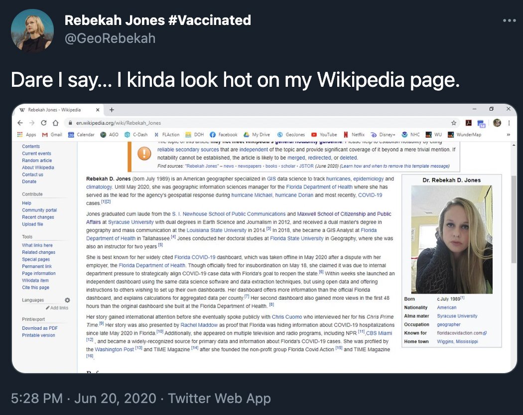 Rebekah Jones claims to be a scientist, not a public figure.