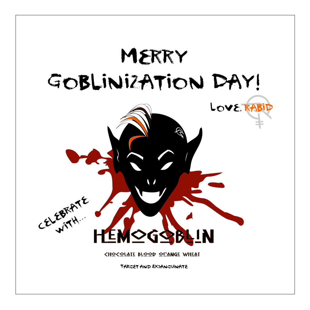 RabidBrewing's tweet photo. As foretold in the tomes of #Shadowrun, today is GOBLINIZATION DAY!
Expect 10% of the population to suddenly turn into orcs, goblins, and trolls. While that happens, drink up! #craftbeer #hemogoblin #goblins #goblinizationday #drinklocal #drinkillinois #chocolatebeer #bloodorange https://t.co/520SA8YJqC