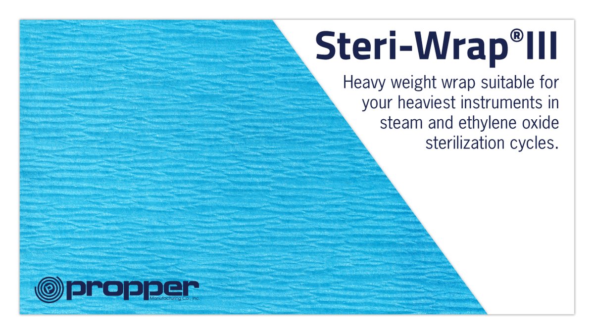 PropperMfg's tweet image. Steri-Wrap® Single Use, Non-Woven Fabric Sterilization Wrap is available in three strengths and a variety of sizes and is validated for use in the most commonly used sterilants.

#sterileprocessing #sterileprocessingtechnician #proppermfg
