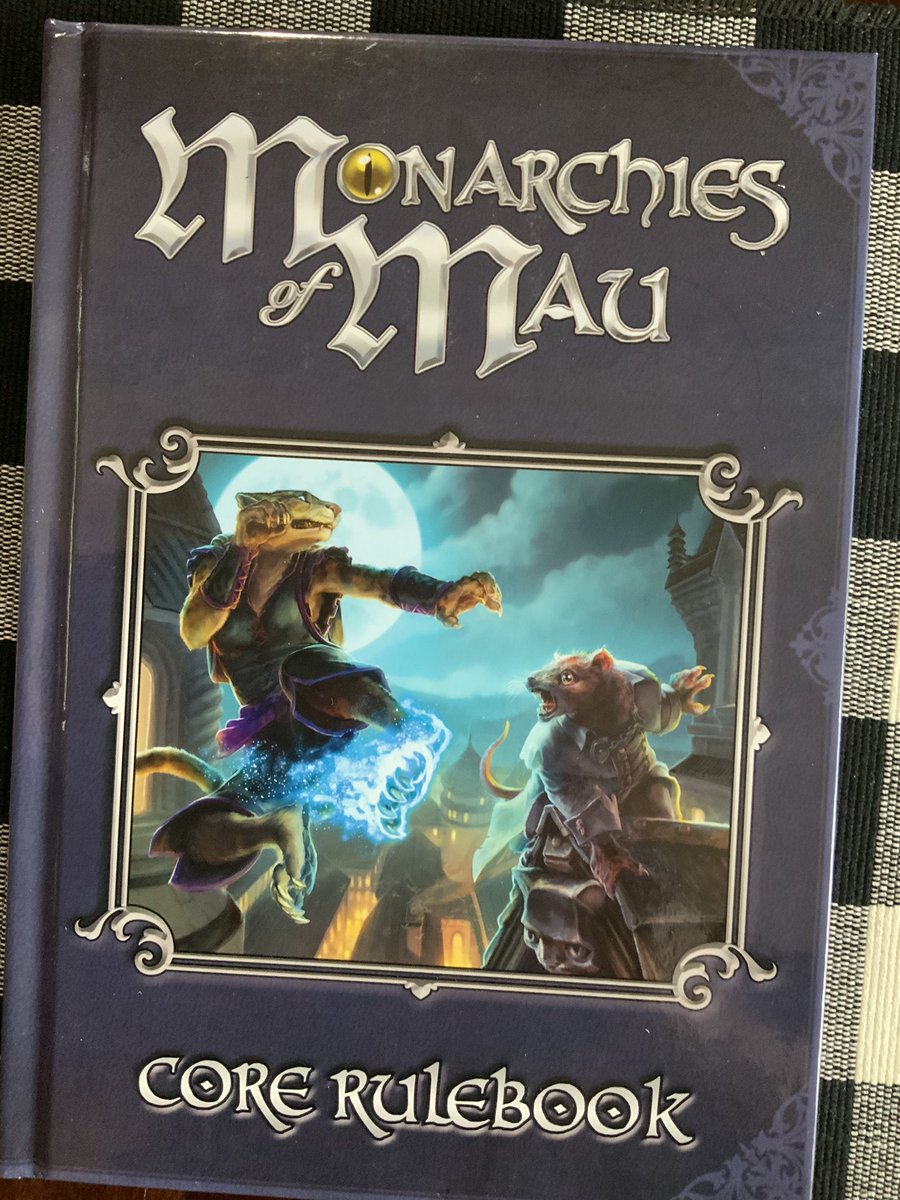 Next are some RPGs from  @TheOnyxPath. I love how every publisher seems to have a ‘flavor,’ and these folks do great fringe genres, I love that.First up is MONARCHS OF MAU, designed by  @pugsteady. It’s an RPG based after cats take over from humanity! It’s gorgeous.10/