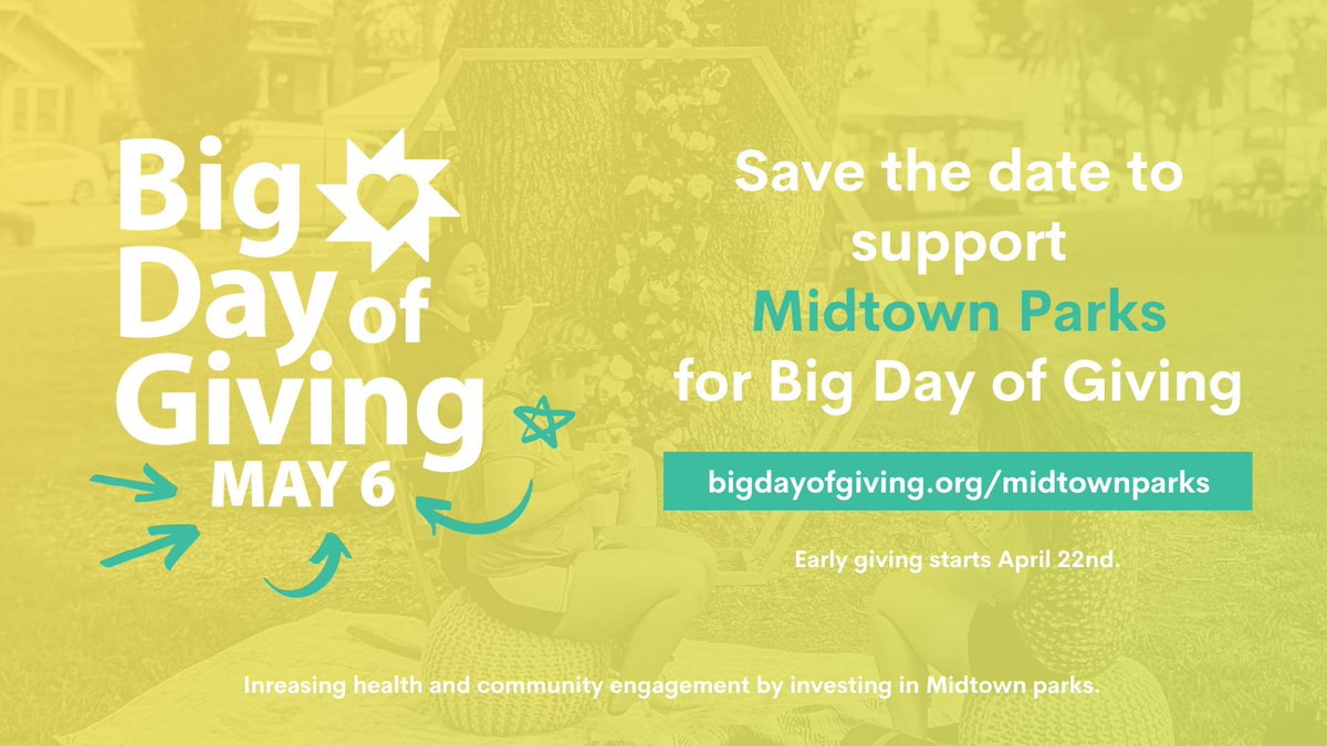 Even a small $15 donation can make a big impact if you do it within the 24-hour window on May 6th as Midtown Parks could win prizes. Help support Truitt Bark Park, Fremont Park, Marshall Park, Muir Park, Sutter's Fort and Winn Park. bigdayofgiving.org/midtownparks