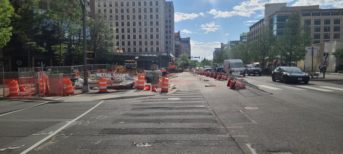 Construction barriers blown down into the roadway. Much more limited impact, but definite flashbacks to the 2012 derecho.  @ARLnowDOTcom #arlwx https://t.co/FUMV2XQqPr