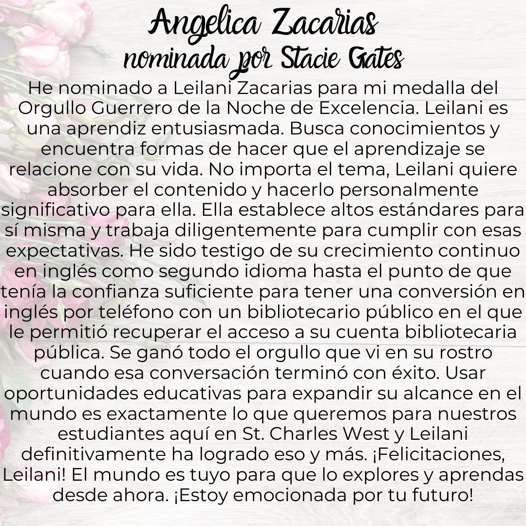 Congratulations to Diana Cervantes Muñoz and Leilani Zacarias for winning SCW Warrior Pride Awards! <a href="/StChasCitySch/">StCharlesCitySchools</a> 

#scw #warriorpride #ell #scsd #scsdell #graduation