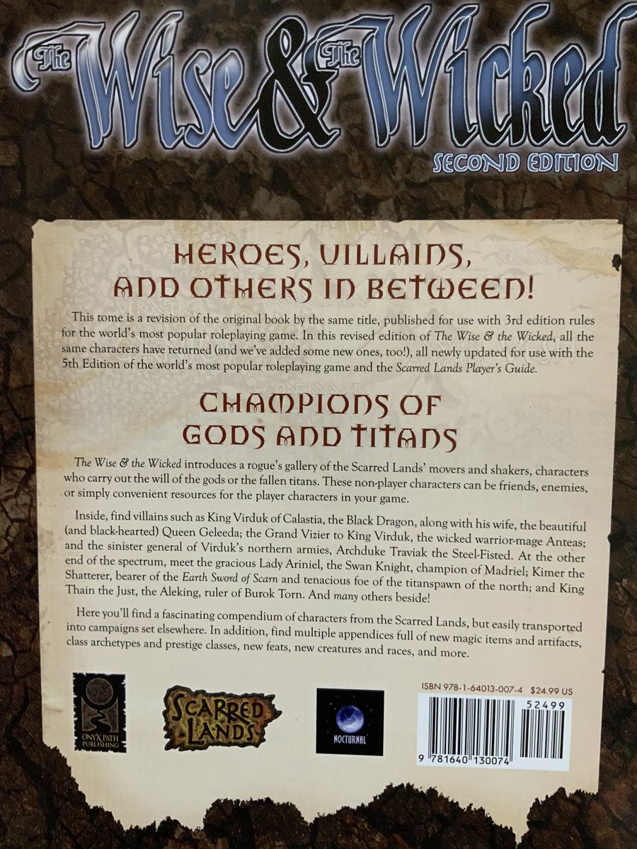 Okay, now, these two are connected, I think...SCARRED LANDS was a very popular setting back during the third edition of D&D.  @TheOnyxPath is bringing it back, updated for 5e. I don’t know much but both have beautiful art, with the Player’s Guide in STUNNING color.15/