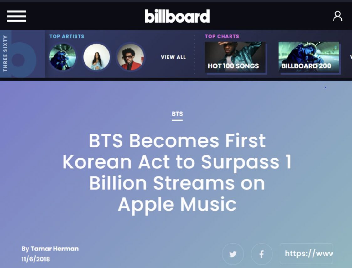 back in 2018, BTS were the first korean act in history to reach 1B streams on Apple Music