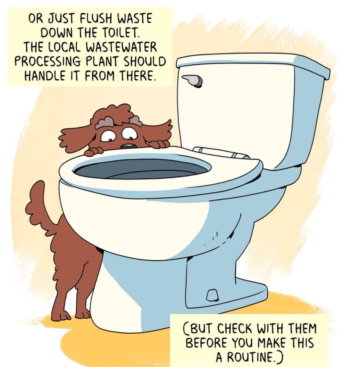 For being an article about not screwing up the environment they didn't do much research...You shouldn't flush your pet poop unless you don't have any other options. Human sewage treatment plants are designed for HUMAN waste. Flushing pet waste puts wildlife at risk.