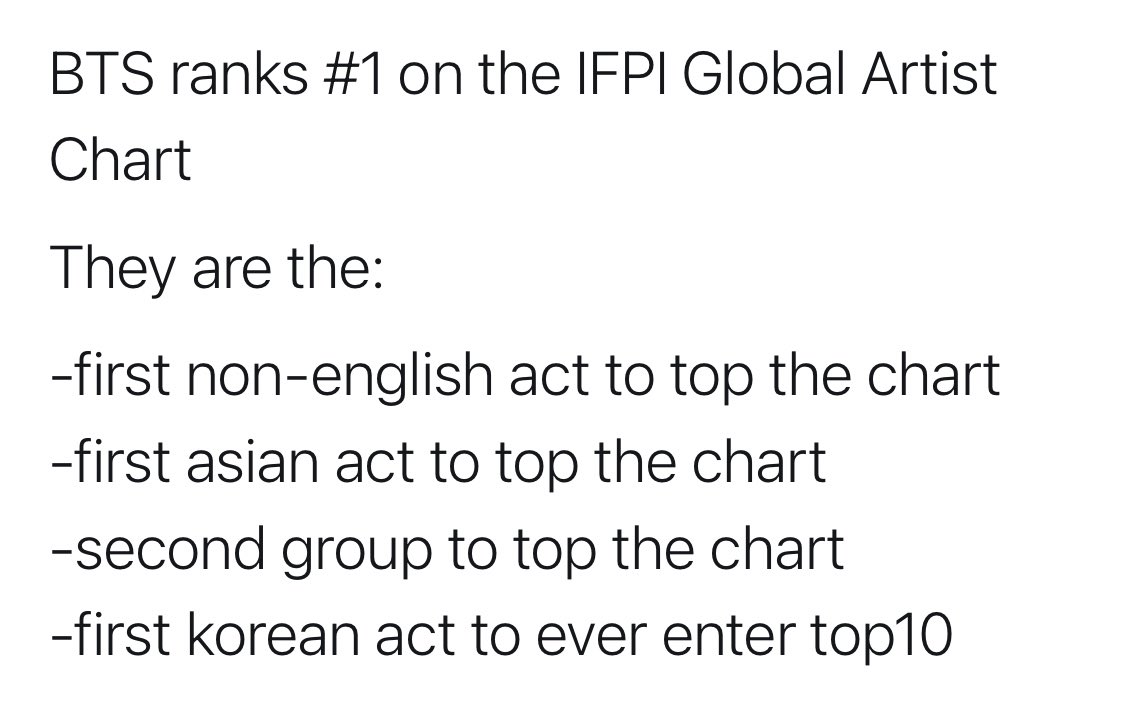 BTS IFPI chart’s achievements