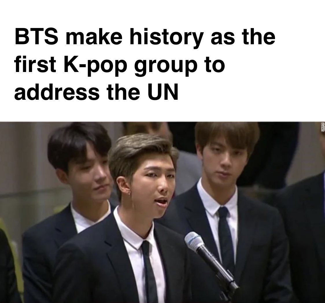 in 2018, BTS became the first and only kpop group in history to speak at the UN