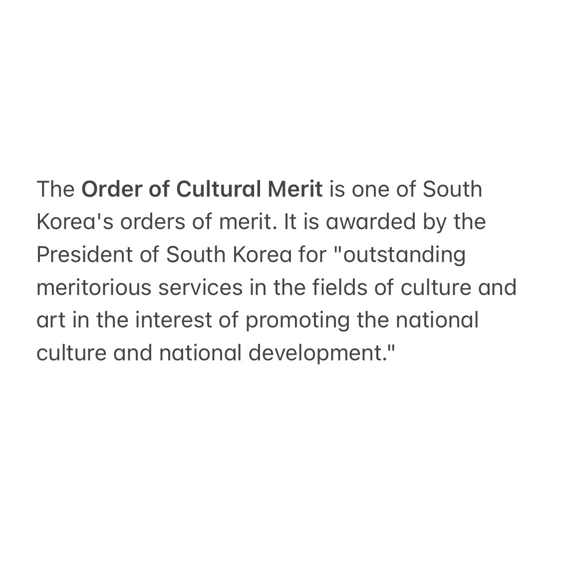only 5 years into their carrer (2018), BTS became the first, only and youngest kpop group to receive the order of cultural merit.