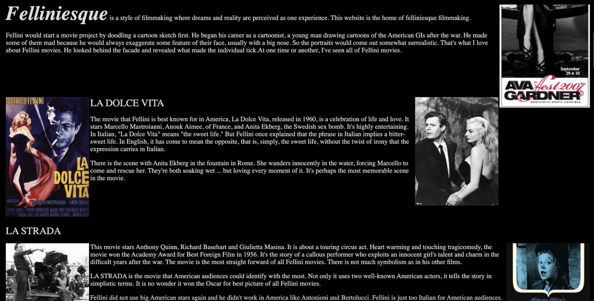 okaty there's this website i've joked about a few times on here it's a fellini fansite of sorts called  http://felliniesque.com  more or less normal fansite with normal fansite stuff about fellini's movies