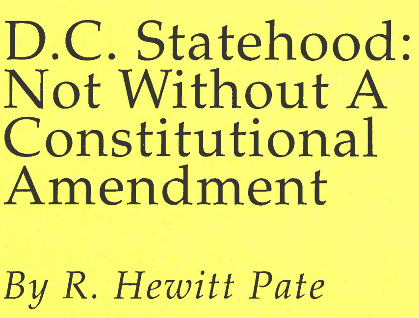 In 1993, Dems had a trifecta and Bill Clinton supported D.C. statehood. The Koch-funded Heritage Foundation went to work. They released a report by R. Hewitt Pate which you can still read. Pate isn't a household name, but I'll come back to him.  http://thf_media.s3.amazonaws.com/1993/pdf/hl461.pdf