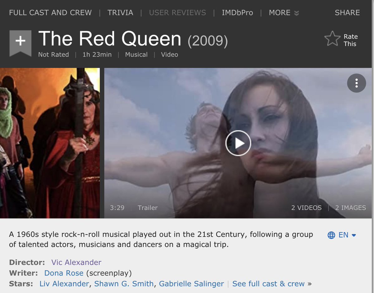 i clicked on the page for the supposed "movie" being linked on the page it's an IMDB link for "the red queen" which is a supposed musical. at this point i realized that the director of this is the guy who runs the site and the star is his wife right. that's sweet