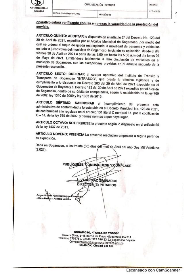 Intrasogoficial's tweet photo. #Resolución 2399 de 30 de abril del 2021 📜 
En cumplimiento de lo dispuesto por el Gob. del departamento y el Alc. de Dr. Rigoberto Alfonso, el Instituto de tránsito y transporte de sogamoso #Intrasog emite  la resolución 2399 del 30 de abril de 2021.
.
#Intrasog https://t.co/c6VDppwclM